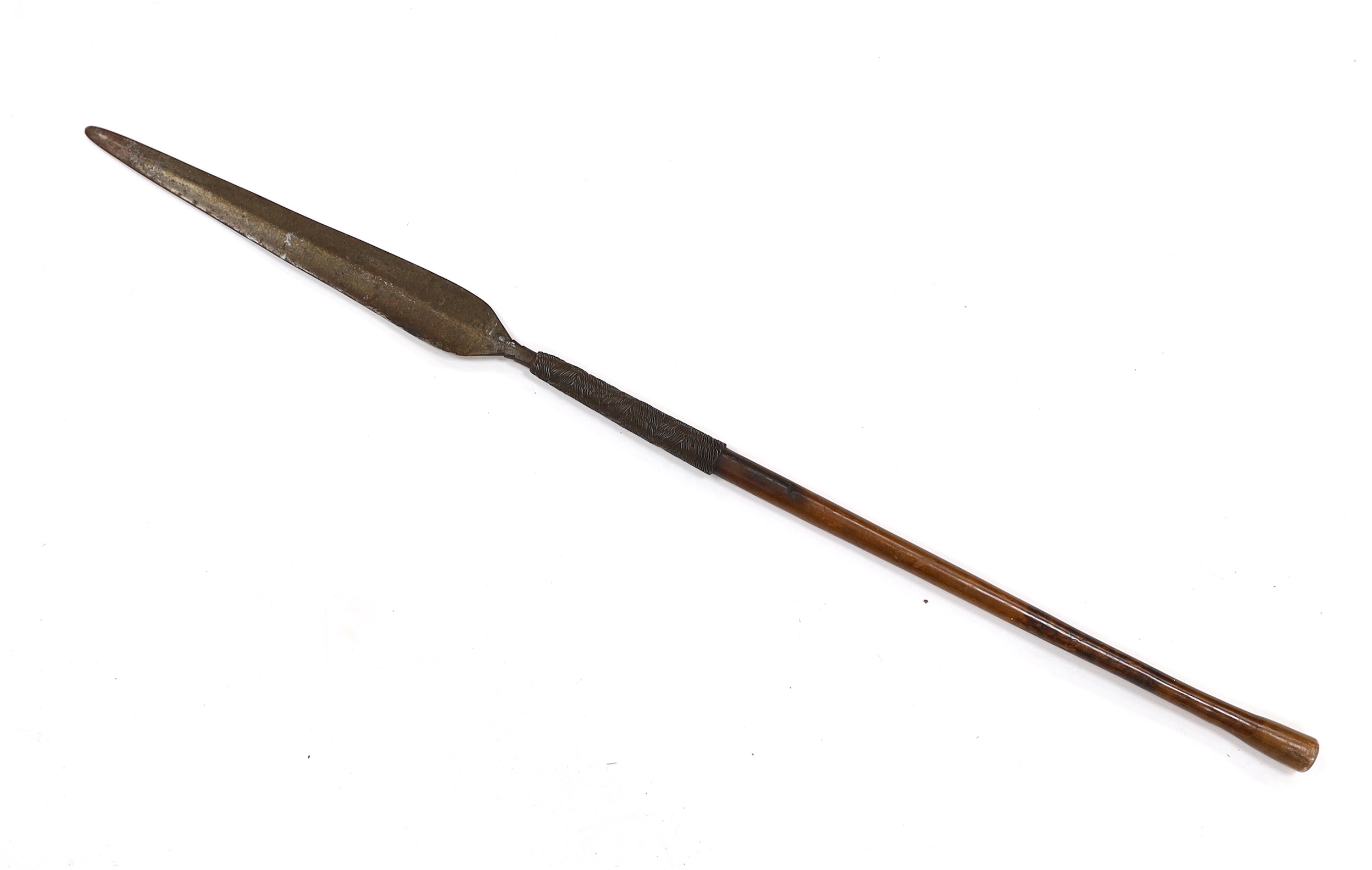 An African spear with wire grip, length 92.5cm